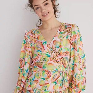 NWT Farm Rio Rainforest S Wrap Blouse Anthropologie Boho Beaded Tie Tassel